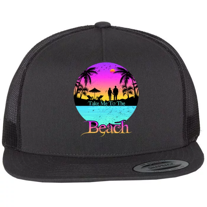 Take Me To The Beach With A Summer Couple Flat Bill Trucker Hat