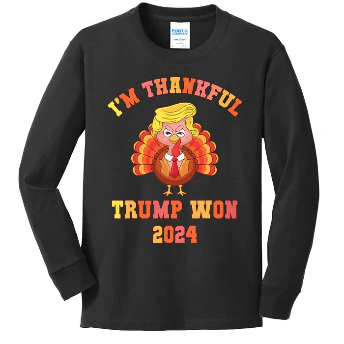 Trump Make Thanksgiving Great Again IM Thankful Trump Won Kids Long Sleeve Shirt