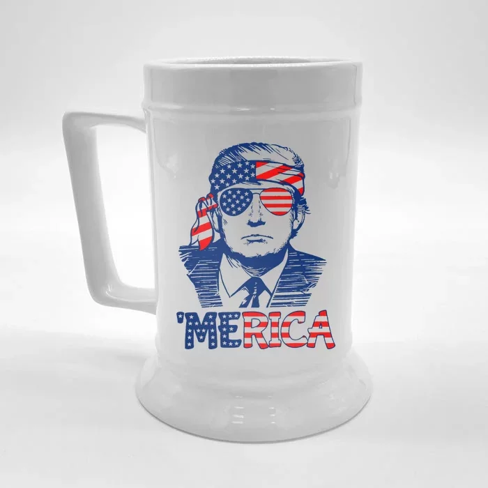 Trump Merica Trump Funny 4th Of July Front & Back Beer Stein