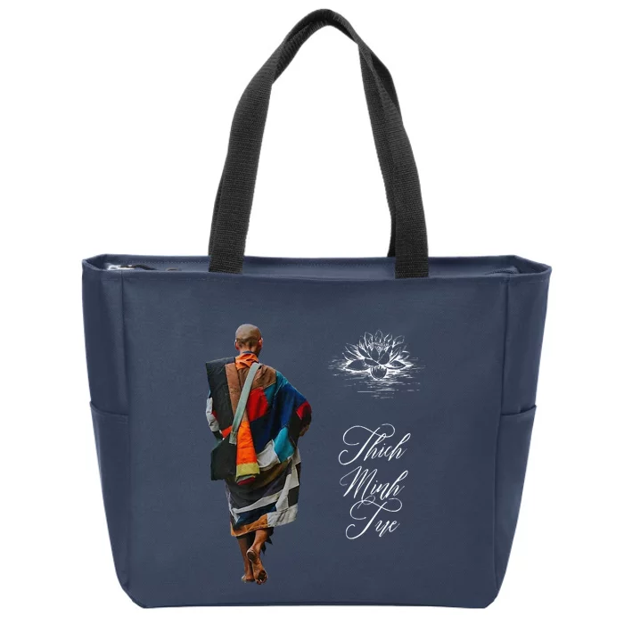 Thich Minh Tue Vietnamese Buddha Peace Lotus Calligraphy Zip Tote Bag