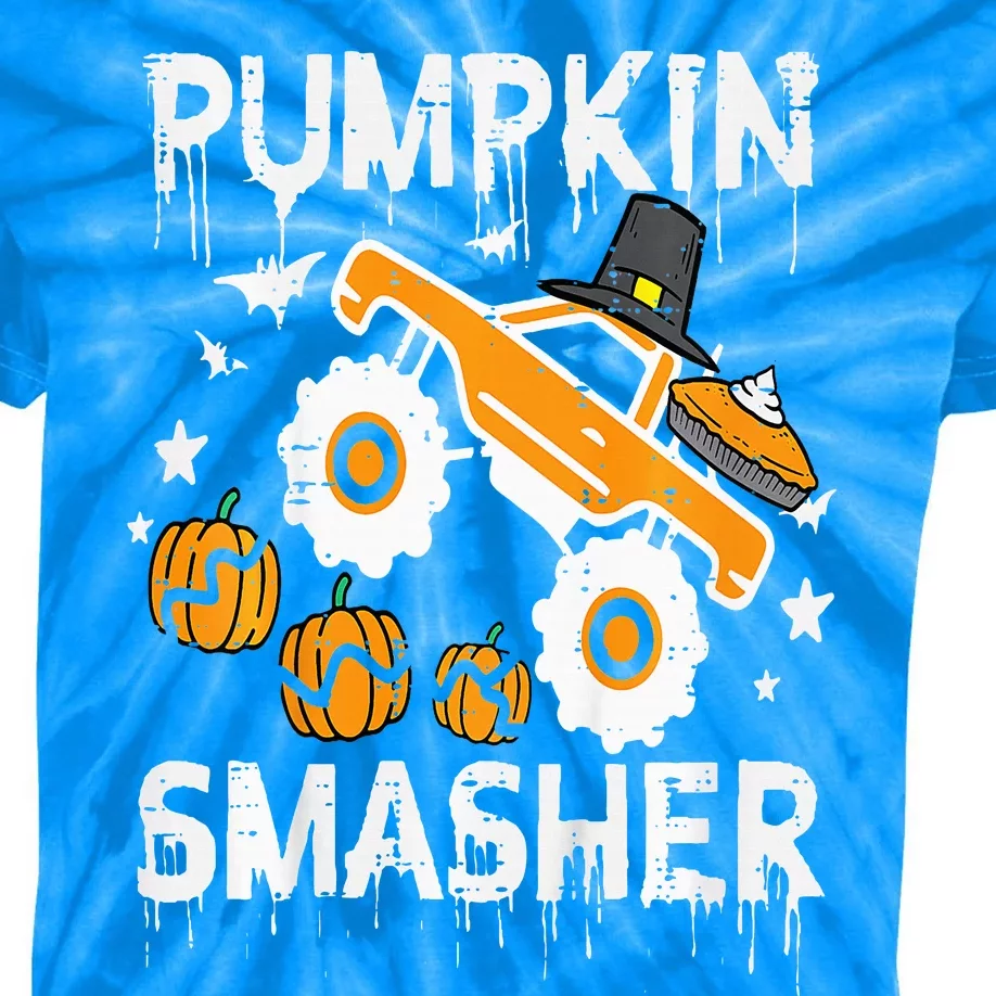 Thanksgiving Monster Truck Pumpkin Smasher Kids Tie-Dye T-Shirt