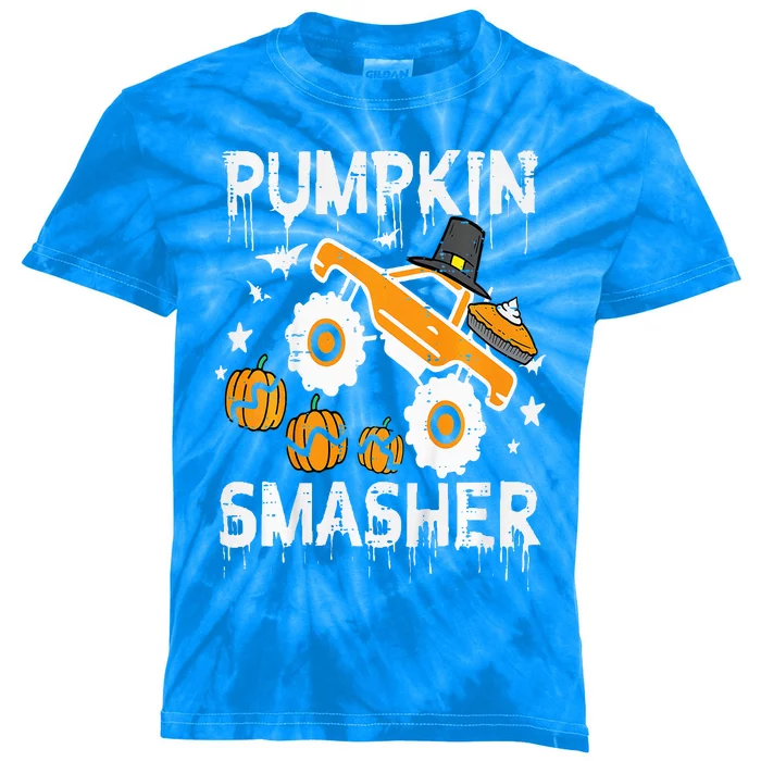 Thanksgiving Monster Truck Pumpkin Smasher Kids Tie-Dye T-Shirt