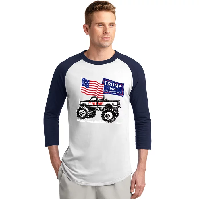 Trump Monster Truck Rally Trump Flag Trump 2024 Gift Baseball Sleeve Shirt