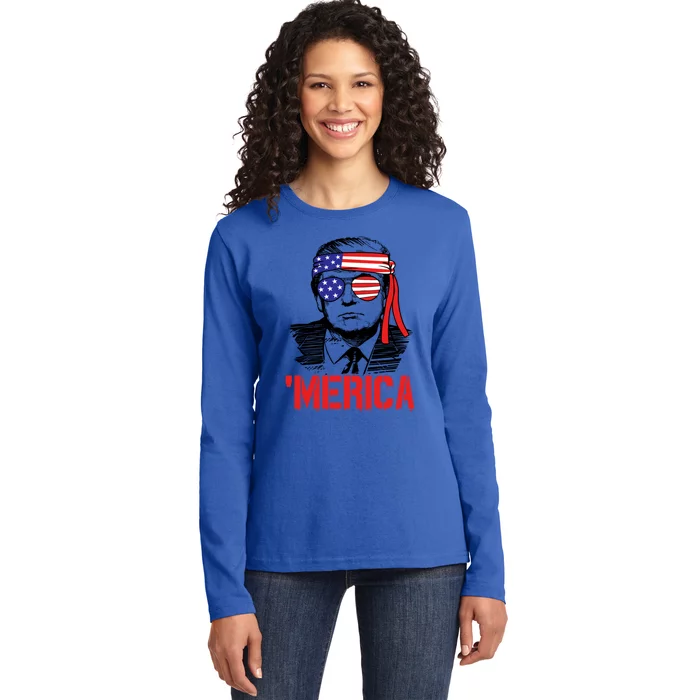 Trump Merica Trump 2020 Presidential Swag Gift Ladies Long Sleeve Shirt