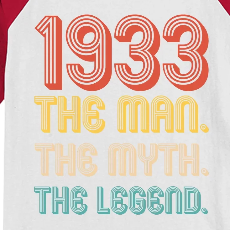 The Man The Myth The Legend 1933 90th Birthday Kids Colorblock Raglan Jersey