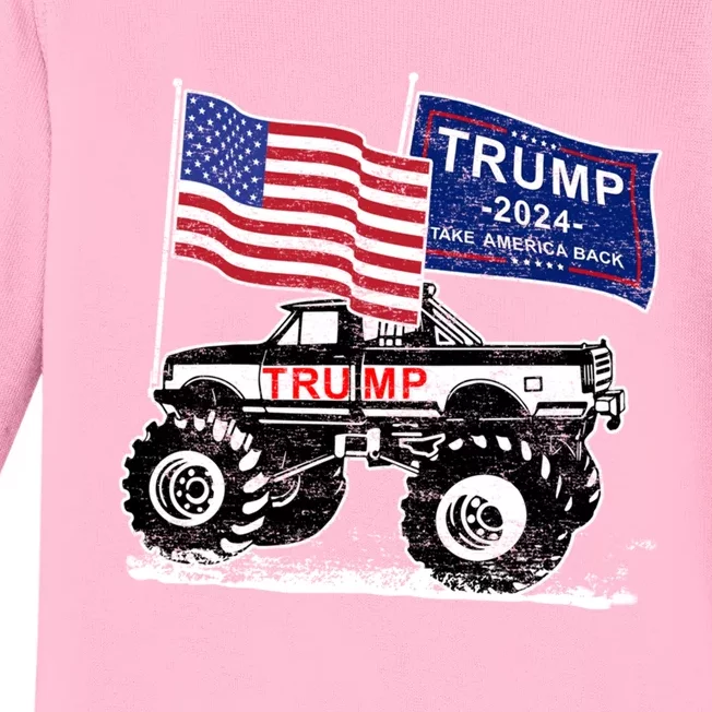 Trump Monster Truck Rally Trump Flag Trump 2024 Great Gift Baby Long Sleeve Bodysuit