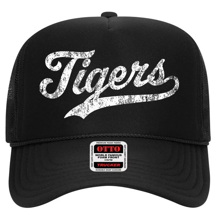 Tigers Mascot Vintage Sports Name High Crown Mesh Trucker Hat