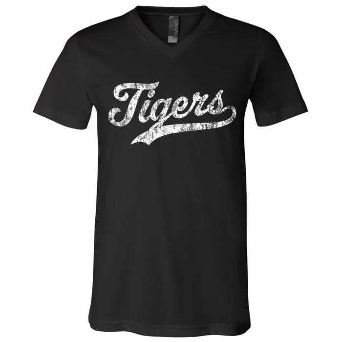 Tigers Mascot Vintage Sports Name V-Neck T-Shirt