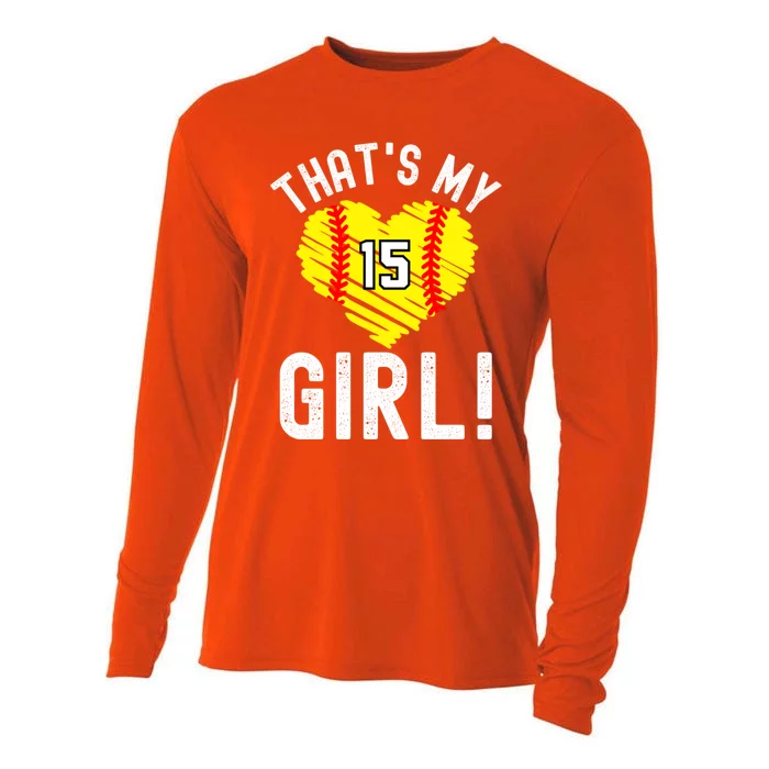 ThatS My Vintage Number #15 Heart Softball Mom Dad Gift Cooling Performance Long Sleeve Crew