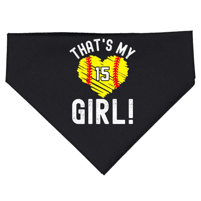 ThatS My Vintage Number #15 Heart Softball Mom Dad Gift USA-Made Doggie Bandana