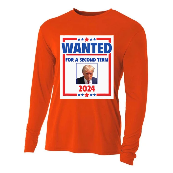 Trumps Mugshot Wanted For A Second Term 2024 President Cooling Performance Long Sleeve Crew