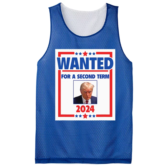 Trumps Mugshot Wanted For A Second Term 2024 President Mesh Reversible Basketball Jersey Tank