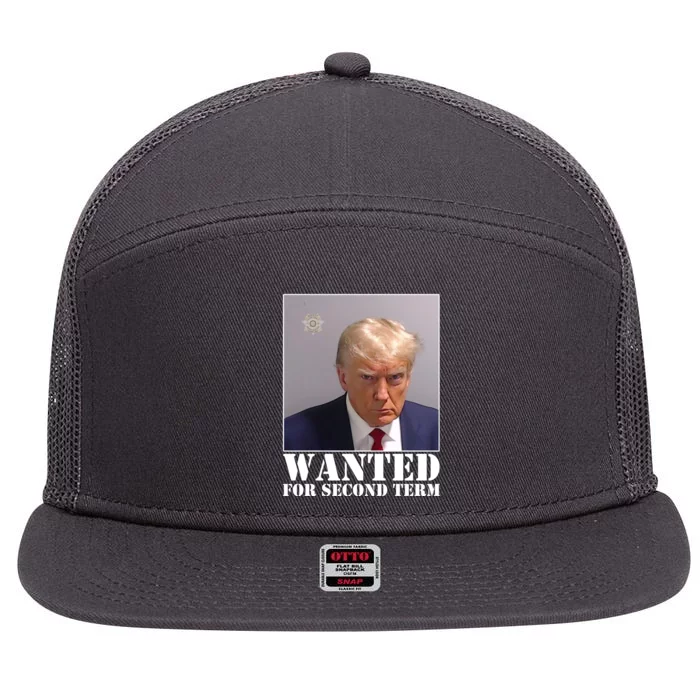 Trump Mugshot Wanted For Second Term 7 Panel Mesh Trucker Snapback Hat