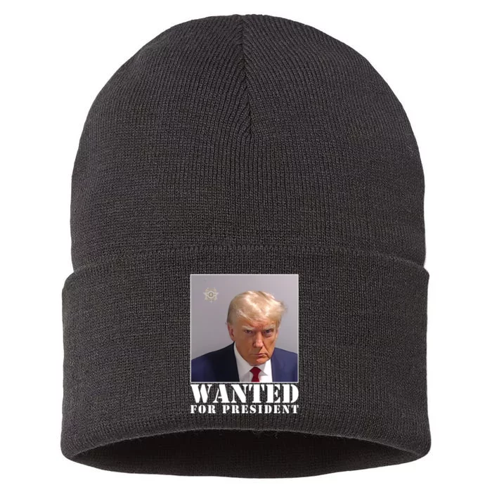 Trump Mugshot Wanted For President Sustainable Knit Beanie