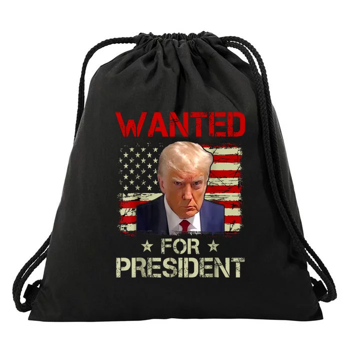 Trumps Mugshot Wanted For A Second Term 2024 President Gift Drawstring Bag