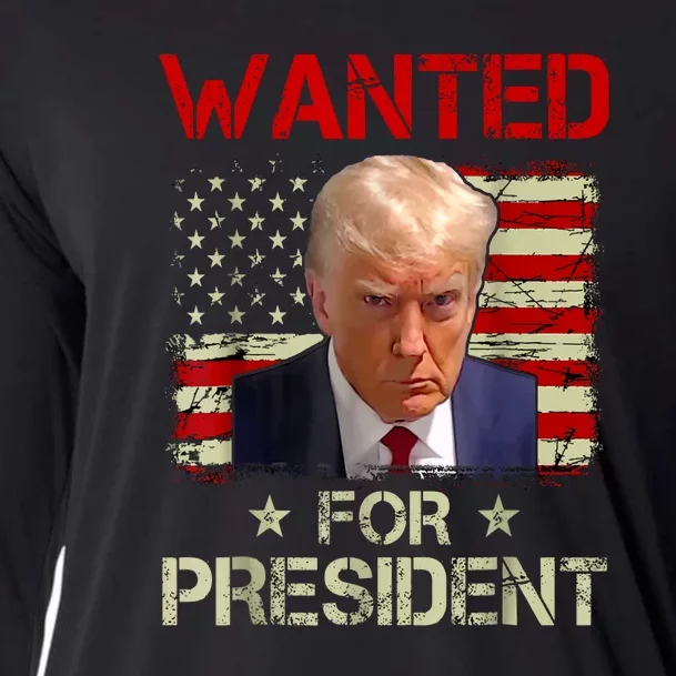 Trumps Mugshot Wanted For A Second Term 2024 President Gift Cooling Performance Long Sleeve Crew