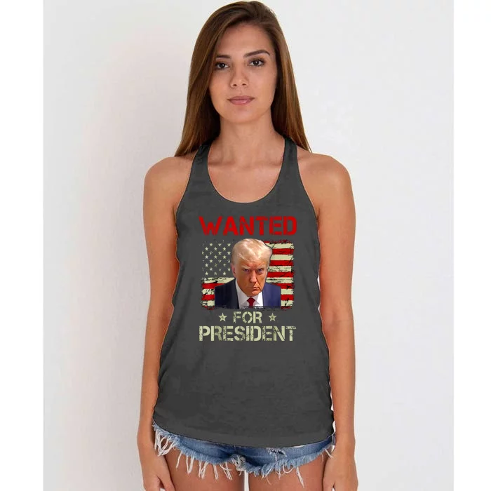 Trumps Mugshot Wanted For A Second Term 2024 President Gift Women's Knotted Racerback Tank