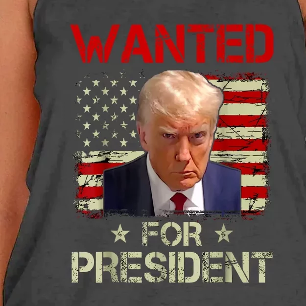 Trumps Mugshot Wanted For A Second Term 2024 President Gift Women's Knotted Racerback Tank