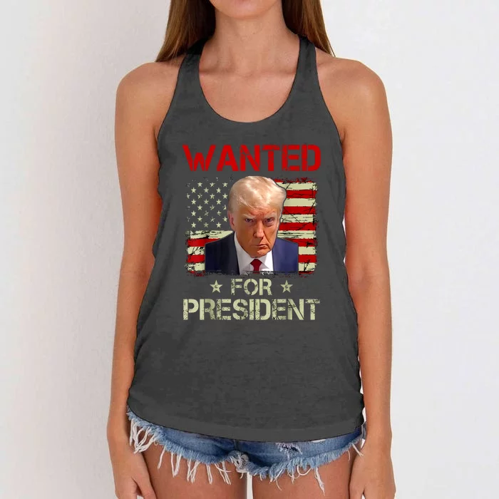 Trumps Mugshot Wanted For A Second Term 2024 President Gift Women's Knotted Racerback Tank