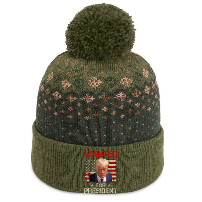 Trumps Mugshot Wanted For A Second Term 2024 President Gift The Baniff Cuffed Pom Beanie