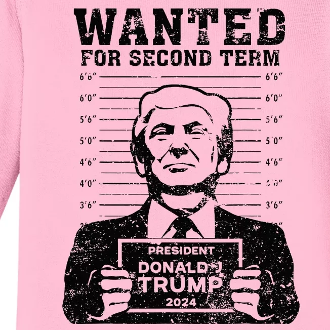 Trump Mugshot Wanted For Second Term 2024 Baby Long Sleeve Bodysuit