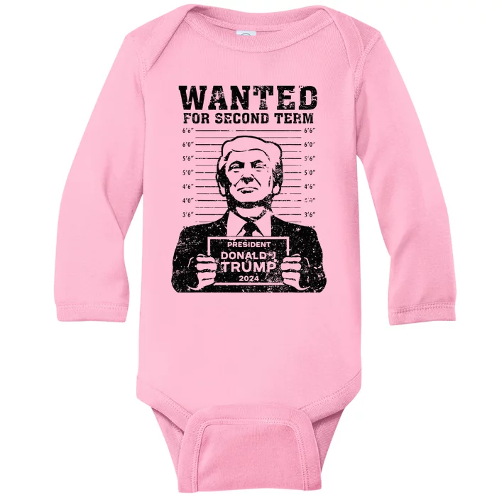 Trump Mugshot Wanted For Second Term 2024 Baby Long Sleeve Bodysuit