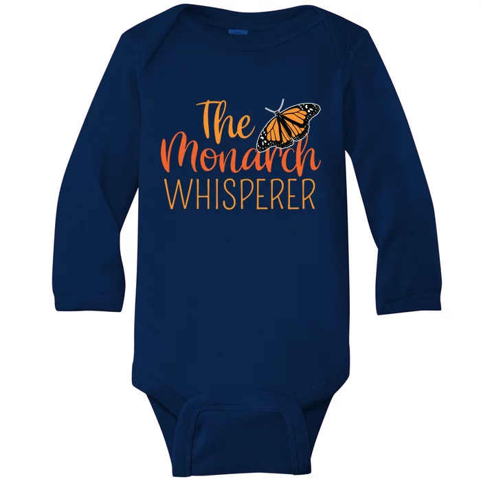 The Monarch Whisperer Cute Entomology Butterfly Baby Long Sleeve Bodysuit