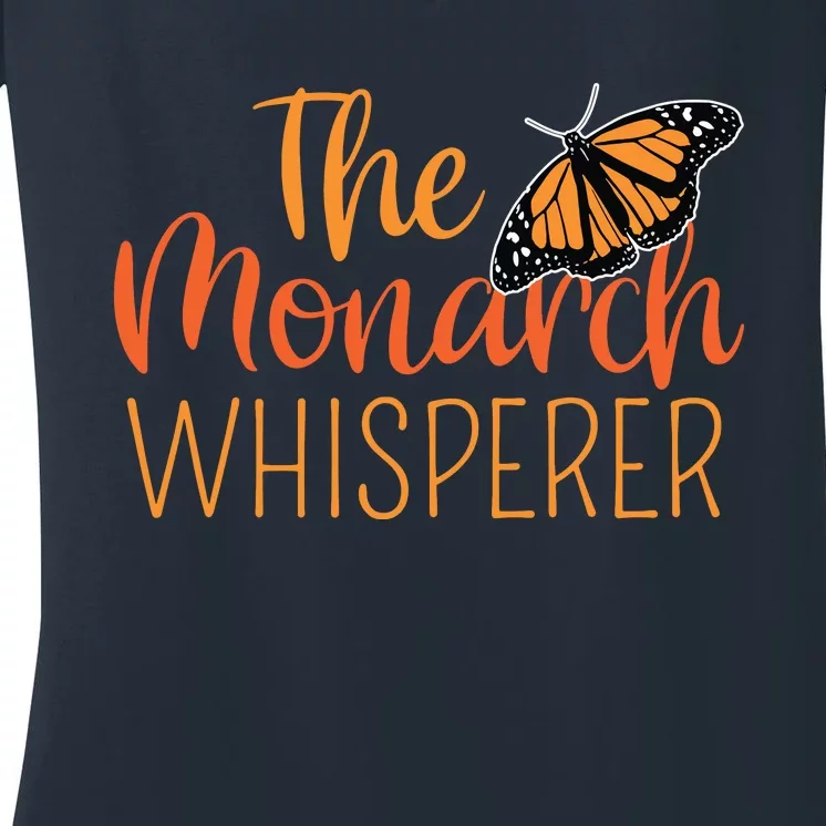 The Monarch Whisperer Cute Entomology Butterfly Women's V-Neck T-Shirt