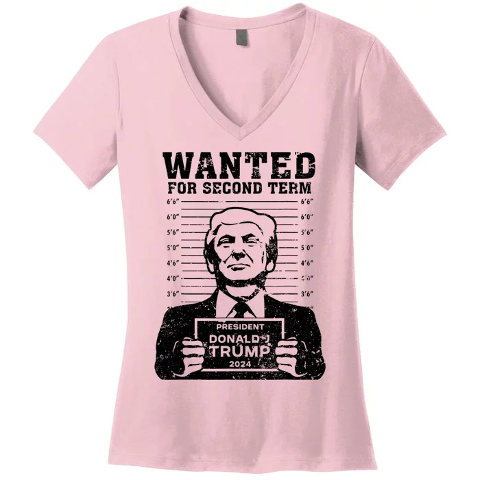 Trump Mugshot Wanted For Second Term 2024 Women's V-Neck T-Shirt