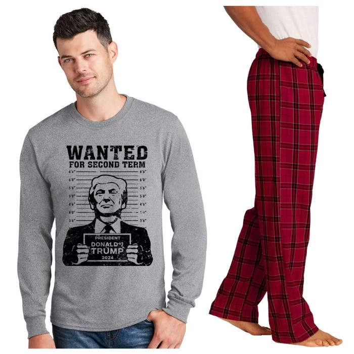 Trump Mugshot Wanted For Second Term 2024 Long Sleeve Pajama Set