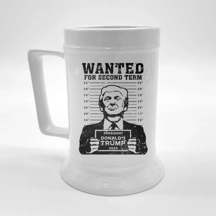 Trump Mugshot Wanted For Second Term 2024 Front & Back Beer Stein