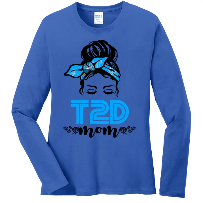 T2d Mom Wife Messy Bun Type 2 Diabetes Awareness Month Gift Ladies Long Sleeve Shirt