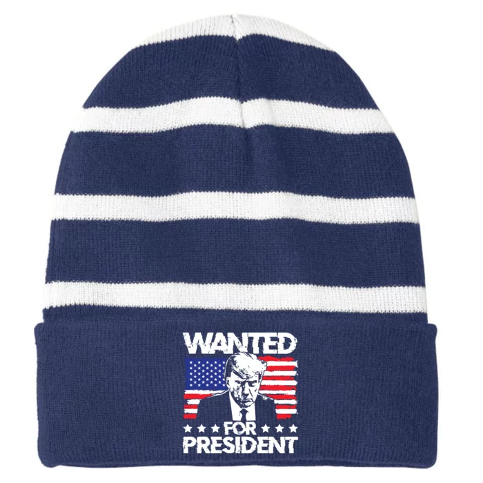 Trump Mugshot Wanted For President 2024 Striped Beanie with Solid Band