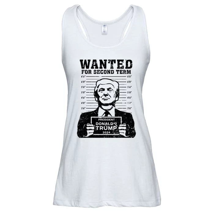 Trump Mugshot Wanted For Second Term 2024 Ladies Essential Flowy Tank