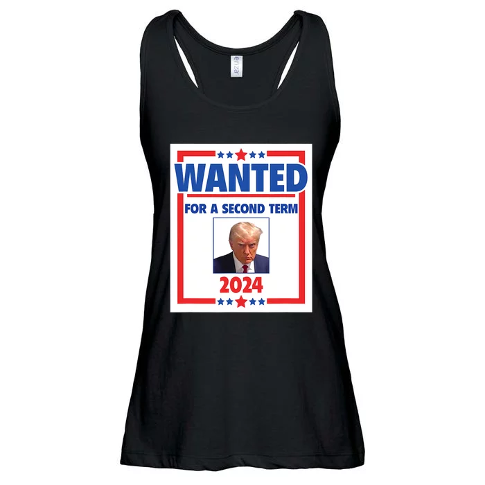 Trumps Mugshot Wanted For A Second Term 2024 President Ladies Essential Flowy Tank