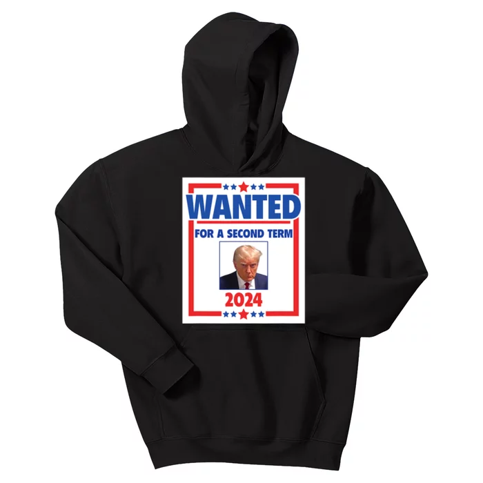 Trumps Mugshot Wanted For A Second Term 2024 President Kids Hoodie