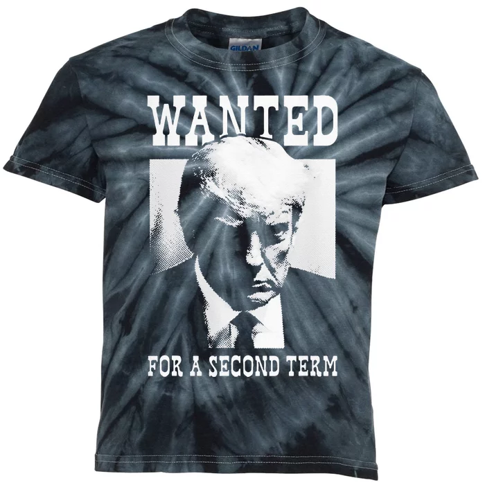 Trump Mugshot Wanted For Second Term 2024 Kids Tie-Dye T-Shirt