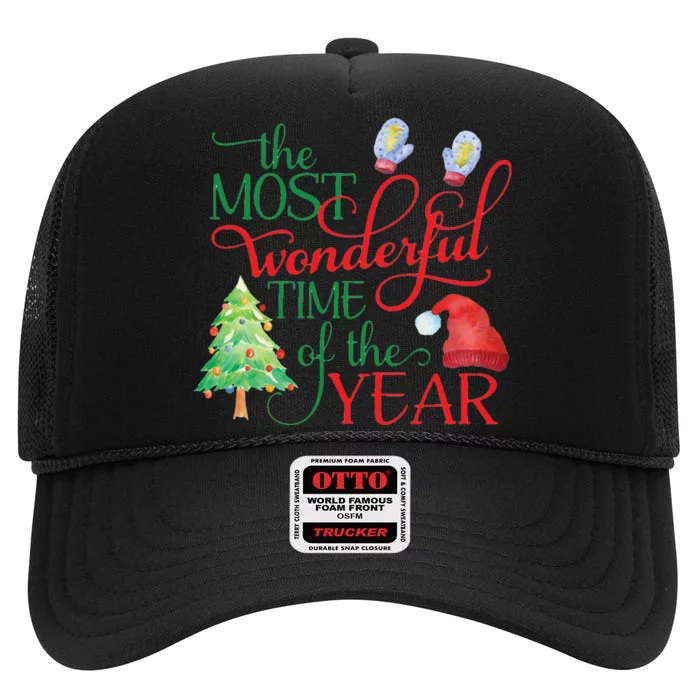 The Most Wonderful Time Of The Year Christmas High Crown Mesh Trucker Hat