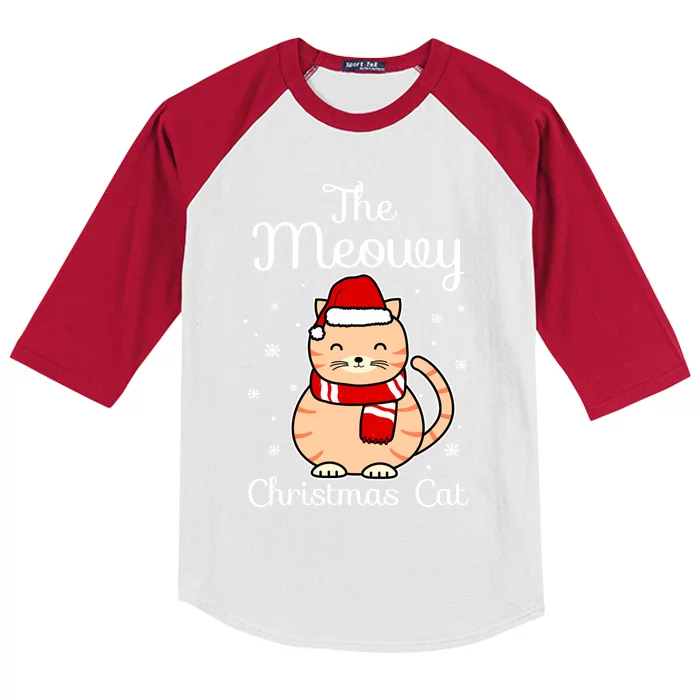 The Meowy Xcool Giftmas Cat Santa Hat Snowflake Cute Christmas Gift Kids Colorblock Raglan Jersey