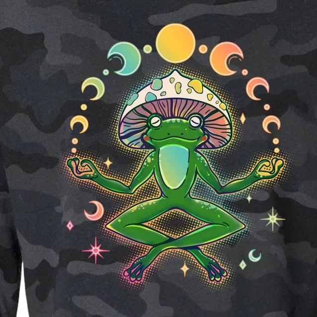 Trippy Meditating Yoga Mushroom Frog Toad Cropped Pullover Crew