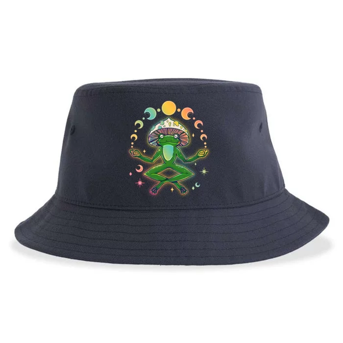 Trippy Meditating Yoga Mushroom Frog Toad Sustainable Bucket Hat