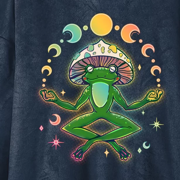 Trippy Meditating Yoga Mushroom Frog Toad Hooded Wearable Blanket