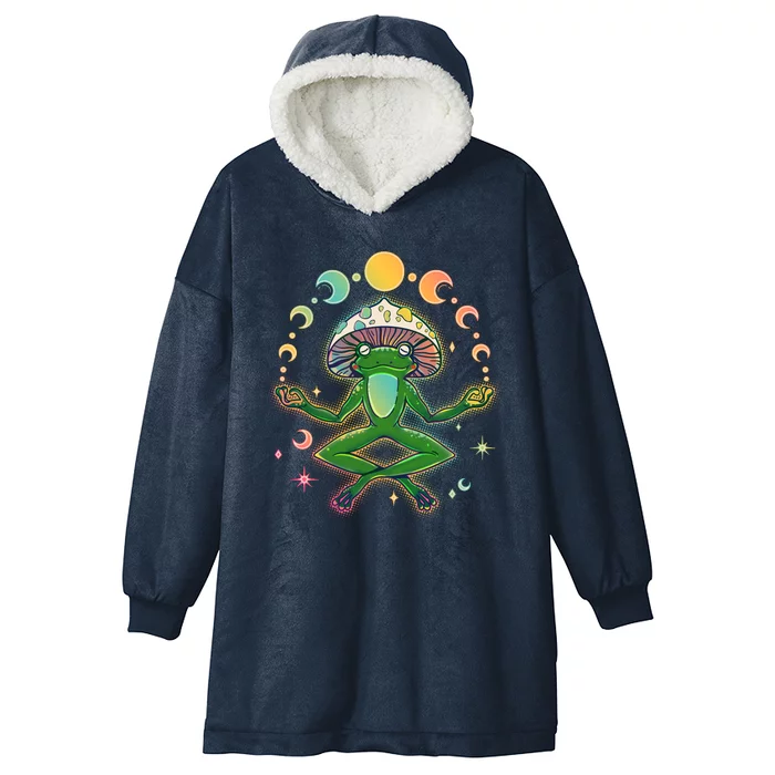 Trippy Meditating Yoga Mushroom Frog Toad Hooded Wearable Blanket