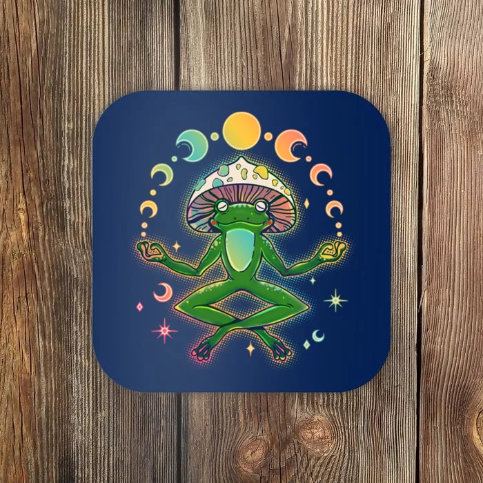 Trippy Meditating Yoga Mushroom Frog Toad Coaster