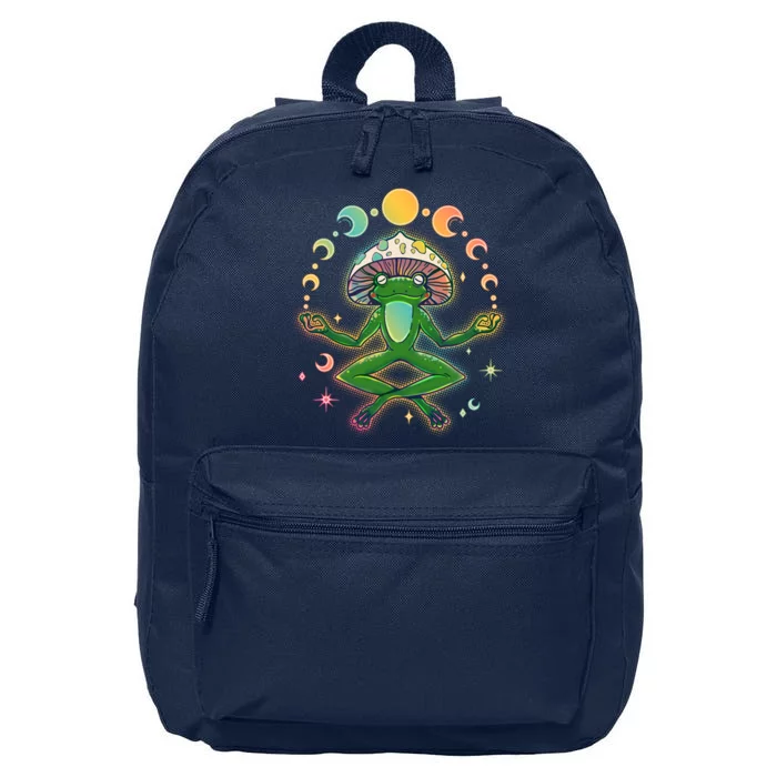 Trippy Meditating Yoga Mushroom Frog Toad 16 in Basic Backpack