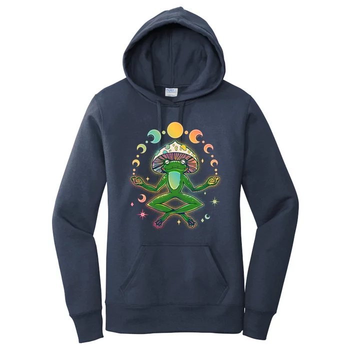 Trippy Meditating Yoga Mushroom Frog Toad Women's Pullover Hoodie