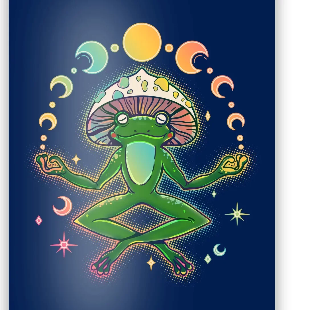 Trippy Meditating Yoga Mushroom Frog Toad Poster