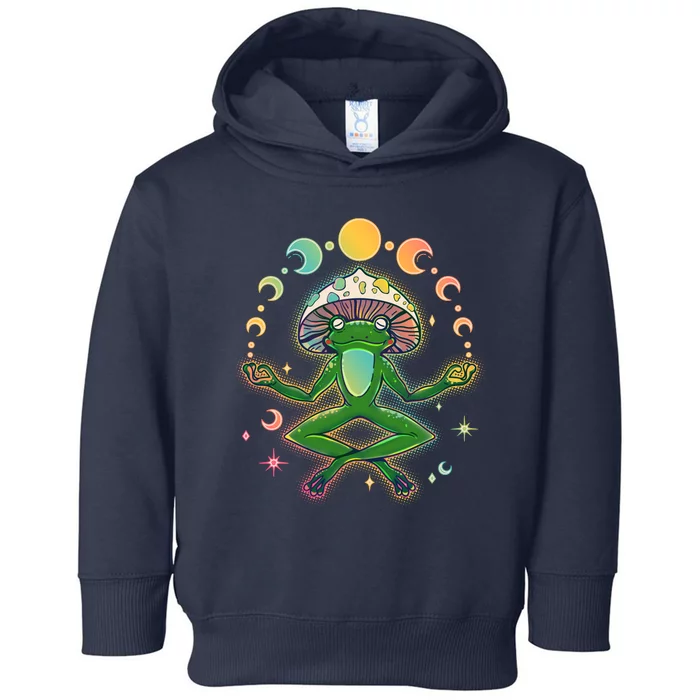 Trippy Meditating Yoga Mushroom Frog Toad Toddler Hoodie