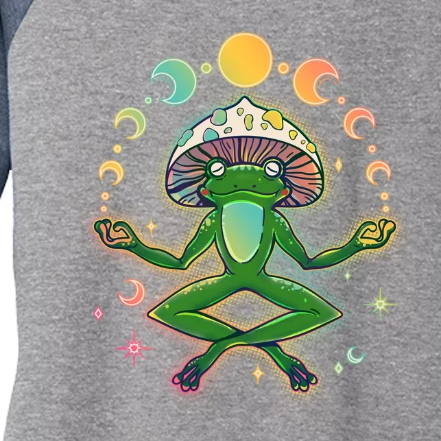 Trippy Meditating Yoga Mushroom Frog Toad Women's Tri-Blend 3/4-Sleeve Raglan Shirt