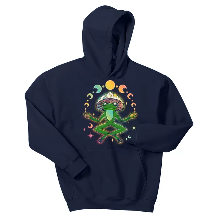 Trippy Meditating Yoga Mushroom Frog Toad Kids Hoodie